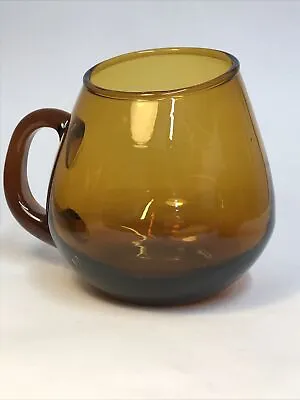 Buy Vintage French Hand Blown Slanted Top Amber Art Glass Handled Mug Irish Coffee • 12£