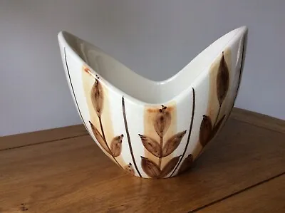 Buy Jersey Pottery Vase Bowl Handles Brown Leaf Design • 12.99£