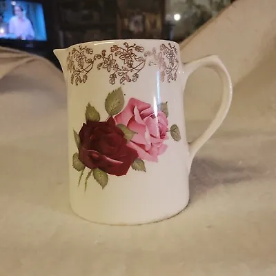 Buy Vintage Lord Nelson Pottery Of England Pitcher Pink Roses Gold Accents 5  Tall • 18.97£