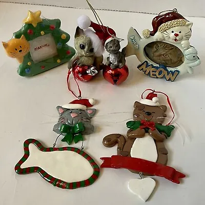 Buy Set Of Six (6) Christmas Kitty Cats Feline Collection Assorted Ornaments/Frames • 20.14£