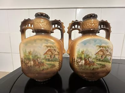 Buy Austrian Vases Cottage Scene Brown Rare • 25£