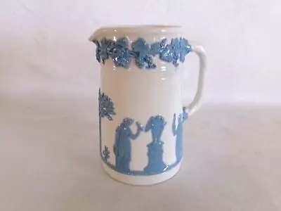 Buy WEDGWOOD BLUE On CREAM EMBOSSED QUEENS WARE 4 3/4  PITCHER • 17.07£