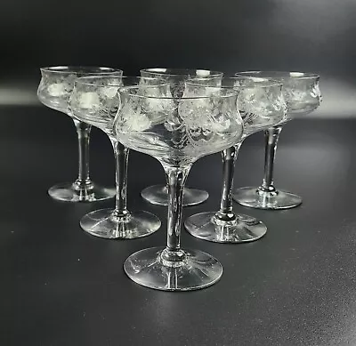 Buy Antique/Vintage Crystal Etched - Champagne/Tall Sherbet Glasses - Set Of 6 - 5   • 144.63£