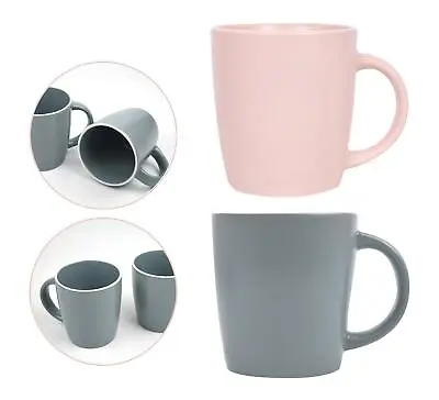 Buy Grey Pink Coffee Mugs Tea Cups Set Of 4 White Rim Stoneware Home Office 370ml • 15.95£