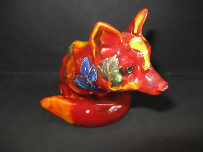 Buy Anita Harris Art Pottery Sitting Fox - Floral Design With Gold Tube Lining • 58£
