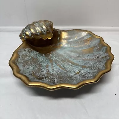 Buy Stangl Pottery 4018 ClamShell Dish Bowl Aqua & Gold Beach House Decor Nuts Candy • 17.36£