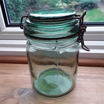Buy Vintage French Durfor Green Glass Storage Fruit Jar 1 Litre • 9.99£