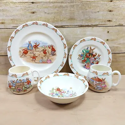 Buy VTG Royal Doulton Bunnykins English China 5 Piece Child Dish Set Plate Bowl Cups • 38.41£
