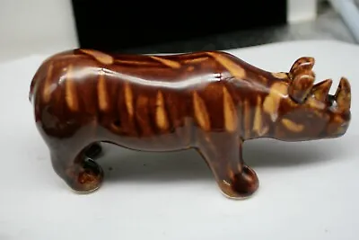 Buy Vtg Rockingham Treacle Glaze Rhinoceros Rhino Brown Yellow Pottery Figurine H3 • 28.44£