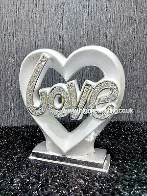 Buy Big Silver Love In Heart Sparkle Bling Ornament Crushed Diamond Home Decor • 24.99£