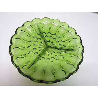 Buy Vintage Green Glass Divided Relish Dish Serving Plate • 11.37£