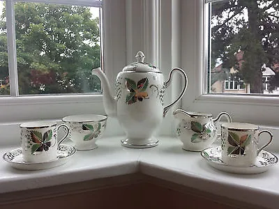 Buy Grays Lustre Ware Silver & Green Vine Leaf Coffee Set For Two A7513 • 89.99£