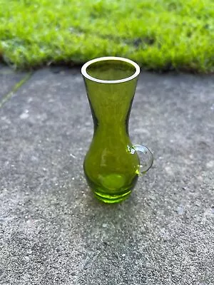 Buy Vintage Olive Green Crackle Glass Tiny Pitcher With Clear Glass Hand Blown • 0.99£