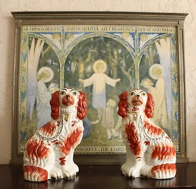 Buy Pair Of Antique Victorian Staffordshire Russet Dogs Spaniels, Number 2, 10  H • 80£