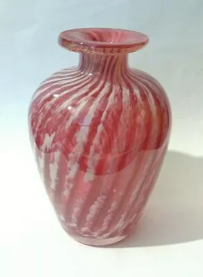 Buy Phoenician? Pink & White Striped Swirl Bud Vase | Decorative Signed Art Glass • 30£