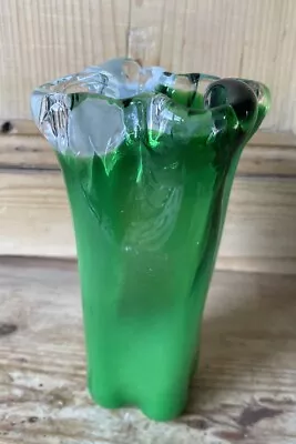 Buy Hand Blown Green Retro Glass Vase Heavy Quality 1970s Item • 7.99£