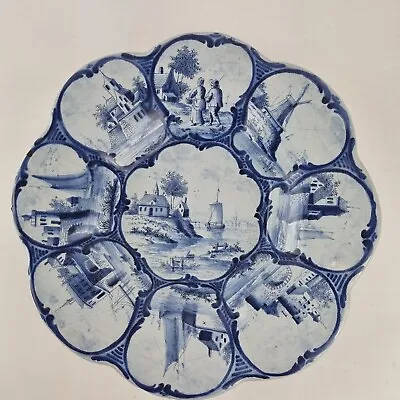Buy Antique Makkum Delft Pottery Blue & White Charger With Ship Landscape 29.7cm • 179£