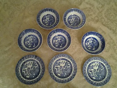 Buy Vintage Oriental Inspired Blue Willow Bowls Saucers • 3£