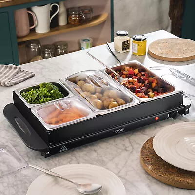 Buy Buffet Warmer Food Server Hot Plate 7.2L 4 Tray Adjustable Temp 300W - Black • 62.99£