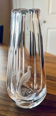 Buy Vintage Signed Orrefors Clear Crystal Etched Bird Faceted Bud Vase 4.5” • 37.95£