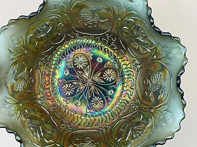 Buy Fabulous Purple/Green Iridescent Vintage Carnival Ware Glass Fluted Bowl • 18£