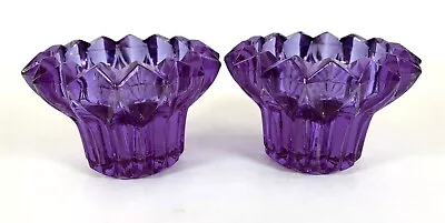 Buy Amethyst Purple Coloured Cut Glass Candle Holders Set Of 2 Approx 6 Cm Tall • 9.95£