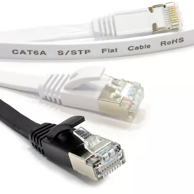 Buy FLAT CAT6A Shielded Ethernet PC Router Cable RJ45 Lot 1m/2m/5m/10m/15m/20m/30m • 13.06£