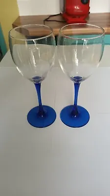 Buy Pair Of  Vintage 1970s  France Luminarc Cobalt Blue Stem Wine Glasses • 8.99£