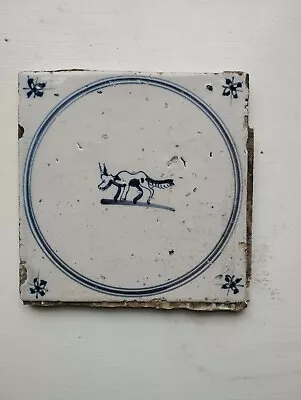 Buy Two Antique Delft Tiles In Blue And White With Fox Motif • 55£