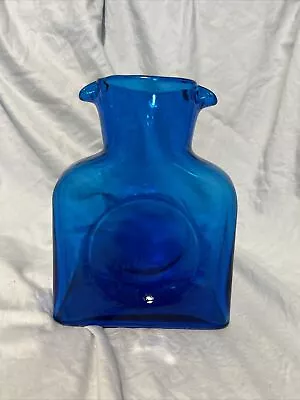 Buy Blenko Art Glass Water Jug Cobalt Blue Bottle Carafe Vase With Double Spout • 47.90£