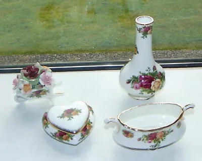Buy Royal Albert  Bone China Old Country Roses Stem Vase Heart Box, Posy Barrow Bowl • 15£