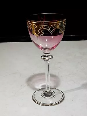 Buy Antique Bohemian Moser Style Art Nouveau Wine Glass Pink Bowl W/ Gilding • 97.83£