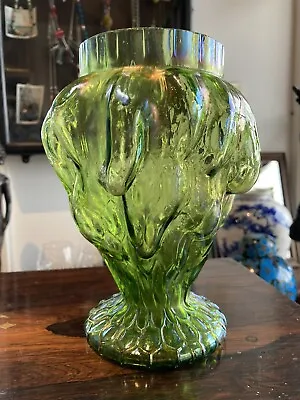 Buy Antique Green Iridescent Kralik Art Nouveau Bohemian Art Glass Vase. • 55£