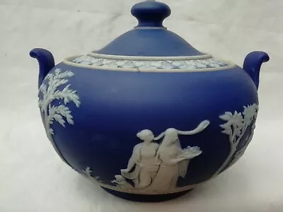 Buy Victorian Dark Blue Wedgwood Jasper Ware Covered Sugar Bowl Circa 1880 • 14.99£