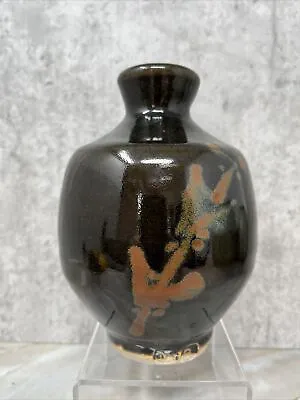 Buy Jim Malone For Burnby Pottery Vase Tenmoku Glaze With Decoration 16 Cms #481 • 265£
