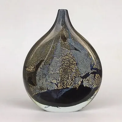 Buy Isle Of Wight Glass Azurene Lollipop Vase Midnight Blue And Gold Michael Harris • 137£