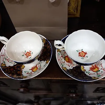 Buy 2 Antique Gaudy Welsh China Cup And Saucers Hand Painted Tulip Pattern • 26.50£