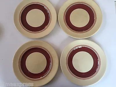 Buy Grays Pottery China England CORONA Sunbuff Maroon Band - Lot Of 4 DINNER PLATES • 18.70£