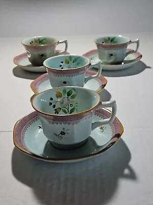 Buy Set Of 4 Adams Lowestoft Calyx Ware Blue/Green Hand Painted Cups & Saucers • 17.29£