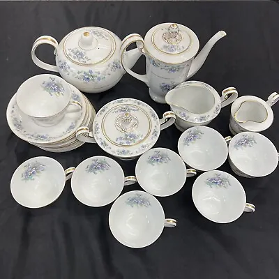 Buy Noritake “Violette” 19-piece Coffee/Tea Set, 1 Missing Cup And Saucer (H-5) • 434£