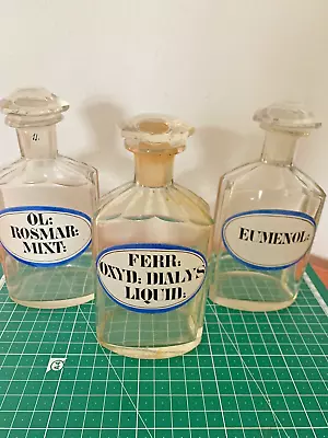 Buy 3  X Antique Crystal Jar Apothecary Chemist Bottle Job Lot French Blue Label • 14.99£