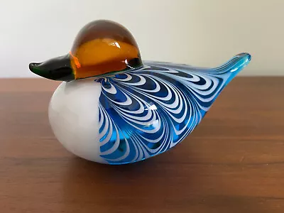 Buy Clear Blue & White Swirls Glass Bird / Duck Paperweight / Ornament - 13cm Length • 14£