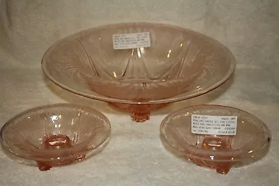 Buy 3 Piece Royal Lace Pink Rolled Edge Console Set (Bowl And 2 Candlesticks) • 130.17£