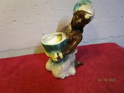 Buy Vintage Mid Century Pottery African Woman Holding Basket Woman Planter Vase • 24£