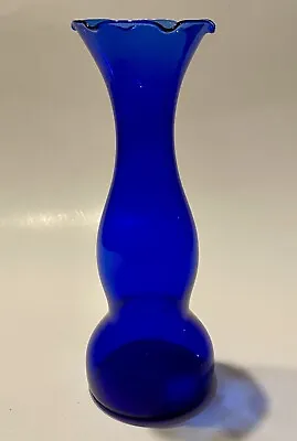 Buy Vintage Cobalt Blue Handblown Glass Ruffled Edge Fluted Flower Vase 8”tall • 20.62£