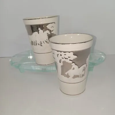 Buy RARE 1940's Wedgewood Signed Numbered Ceramic Glasses With Silver Trim & Accents • 77.95£