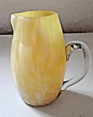 Buy Art Deco Bohemian Spatter Glass Yellow & White Milk / Creamer Jug • 9.99£