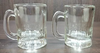 Buy Vintage Clear Heavy Etched Glass Round Small Mini Drinkware Beer Mug Lot Of 2 • 10.46£