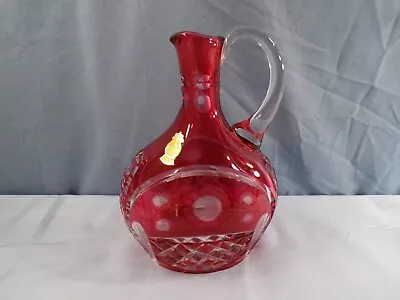 Buy Imperlux Cranberry Cut To Clear Glass Decanter W/ Floral Design - NO STOPPER • 14.40£