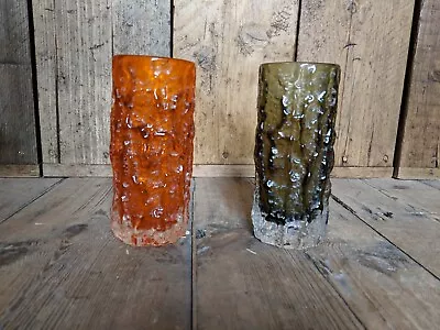 Buy Baxter Bark Glass Art Whitefriars H19cms Tangerine Orange & Sage Green • 155£